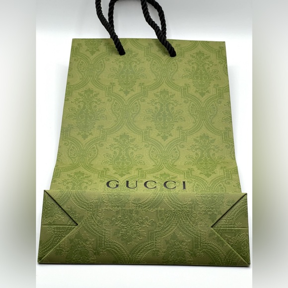 Gucci EMPTY Green Shopping Gift Tote Bag with Handles Floral Pattern 11.2x6.5x2" - Picture 5 of 7